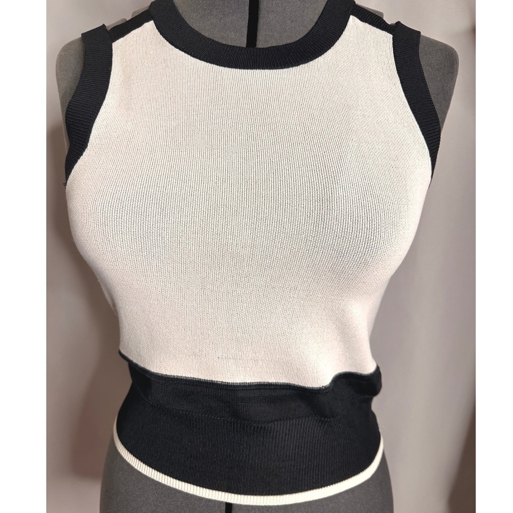 HELMUT LANG S White Black Colorblock Sheer Back Knit Tank Top Sleeveless Mesh